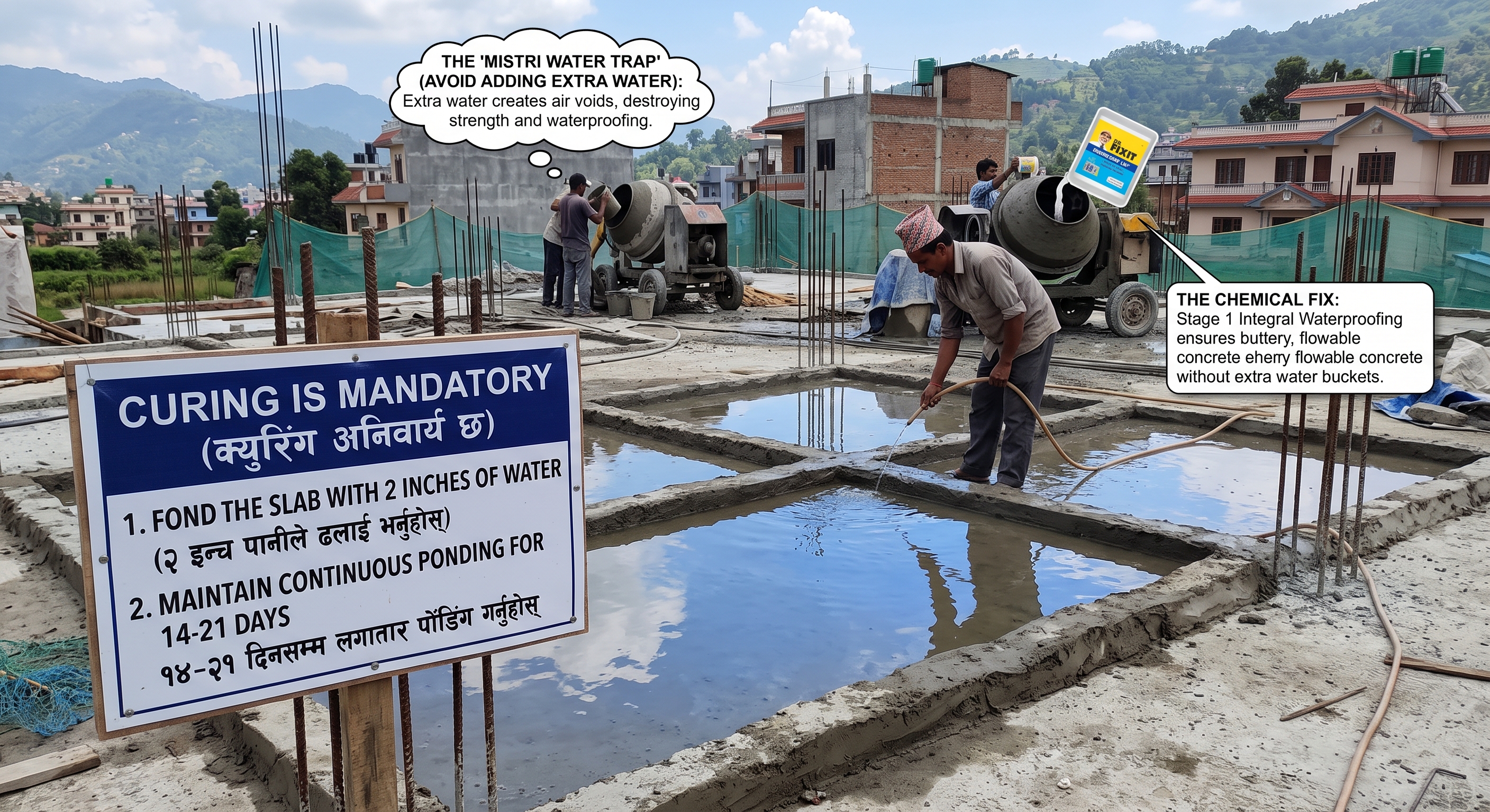 Slab ponding curing in Nepal