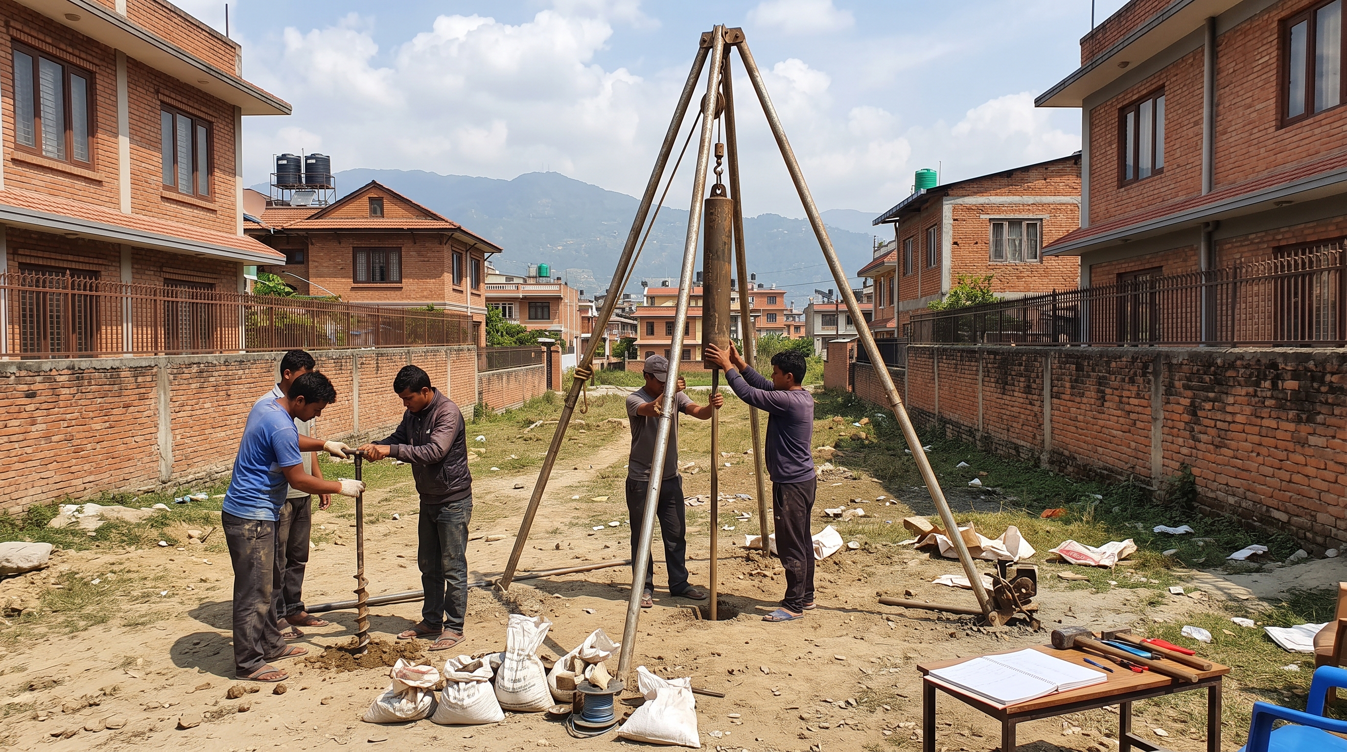 Typical Soil Testing Setup on a Kathmandu Plot